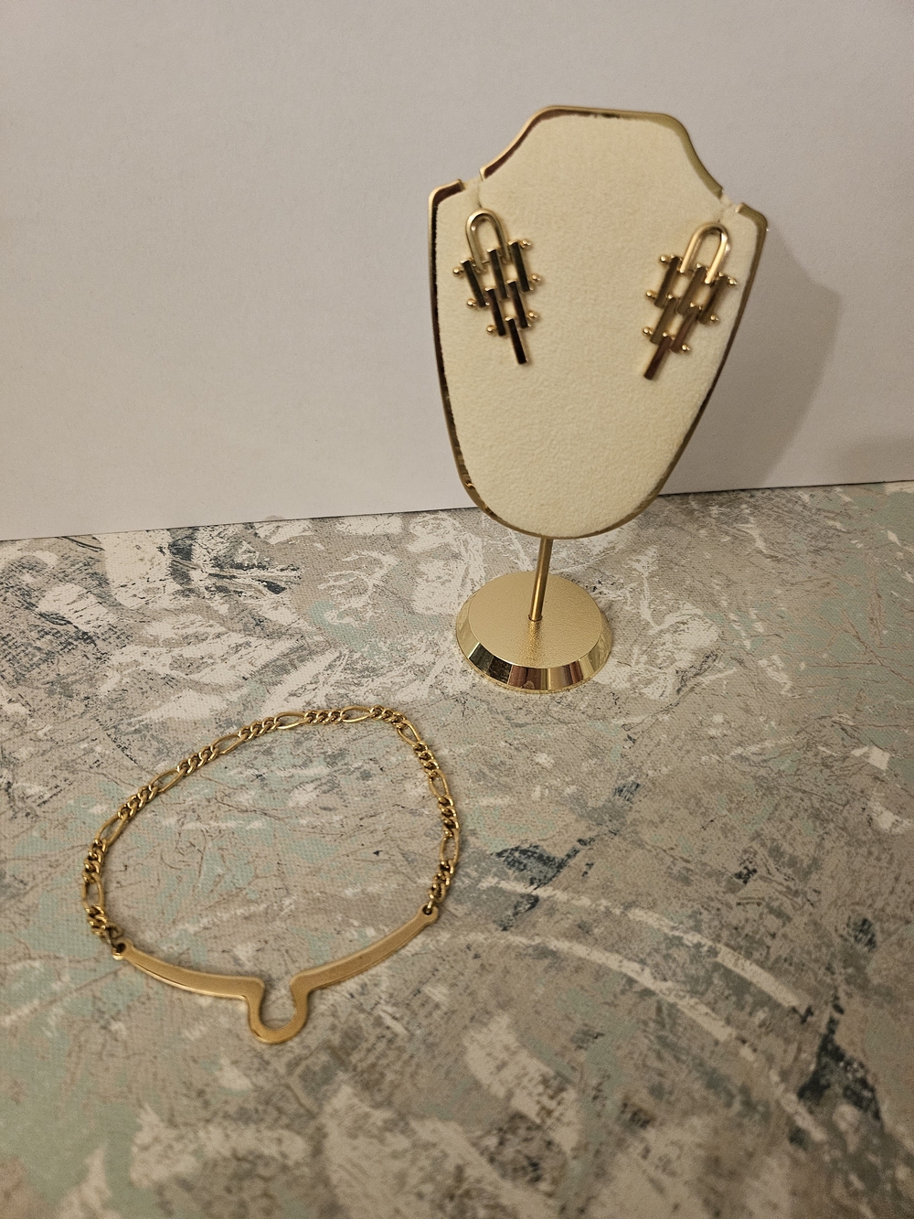 High Quality Gold Plate Women's Geometric Tapered Bar Tassel Earrings w/Bracelet